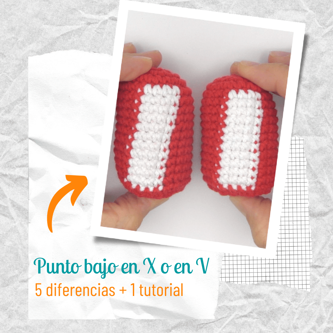 punto bajo en x o en v para tejer amigurumis