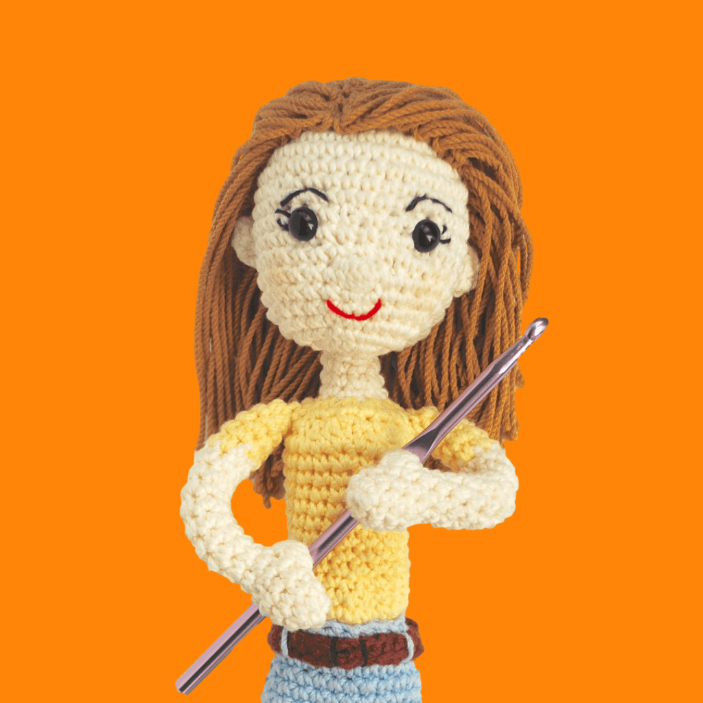 retrato en amigurumi de Jenny, de Crafteando que es Gerundio, basado en el libro AmiguruME, de Crafty is Cool